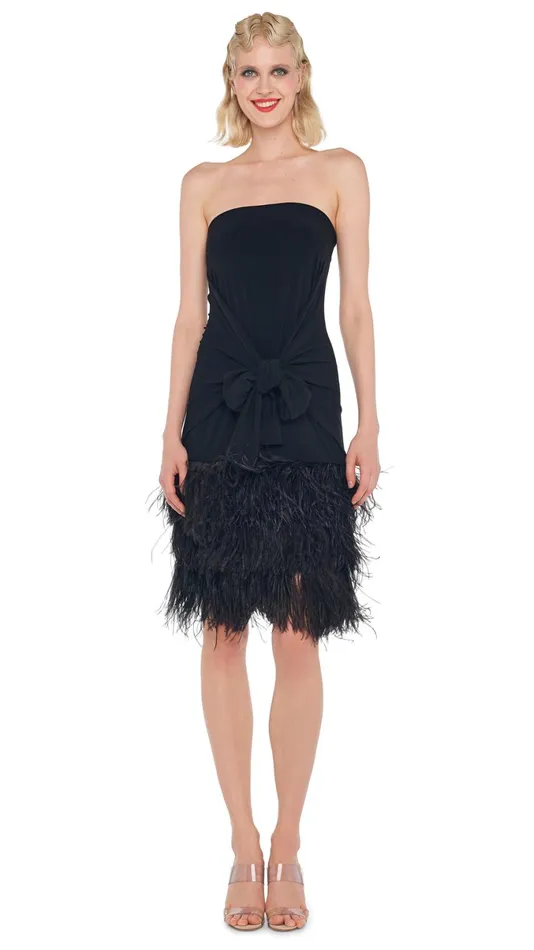 Norma Kamali Dresses FEATHER ALL IN ONE MINI DRESS Black 8211 Clothing