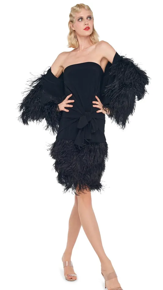 Norma Kamali Dresses FEATHER ALL IN ONE MINI DRESS Black 8211 Clothing