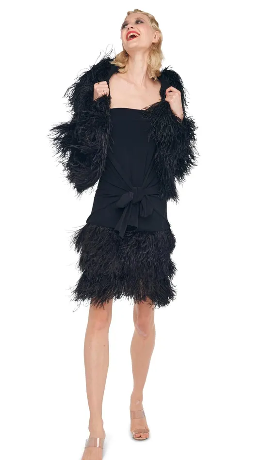 Norma Kamali Dresses FEATHER ALL IN ONE MINI DRESS Black 8211 Clothing