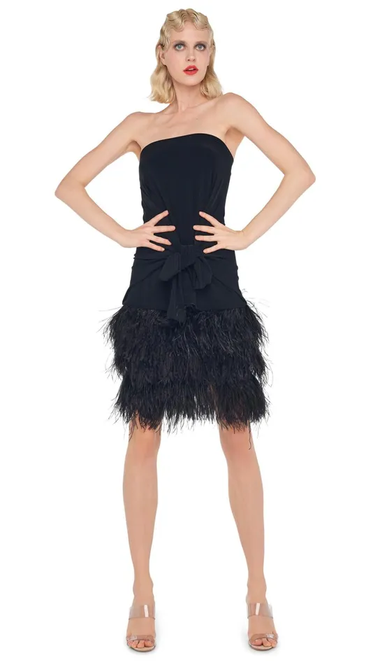 Norma Kamali Dresses FEATHER ALL IN ONE MINI DRESS Black 8211 Clothing
