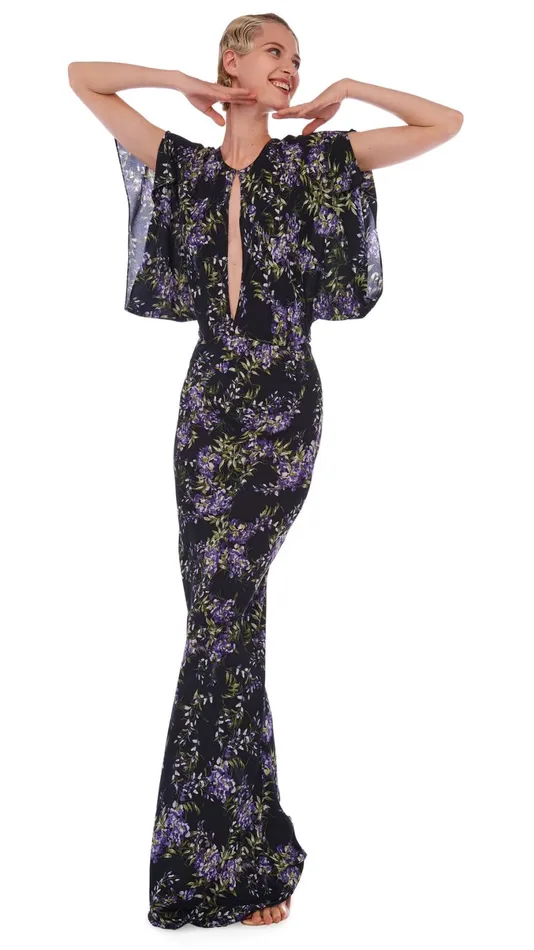 Norma Kamali Dresses OBIE GOWN Lavender Floral 8211 Clothing