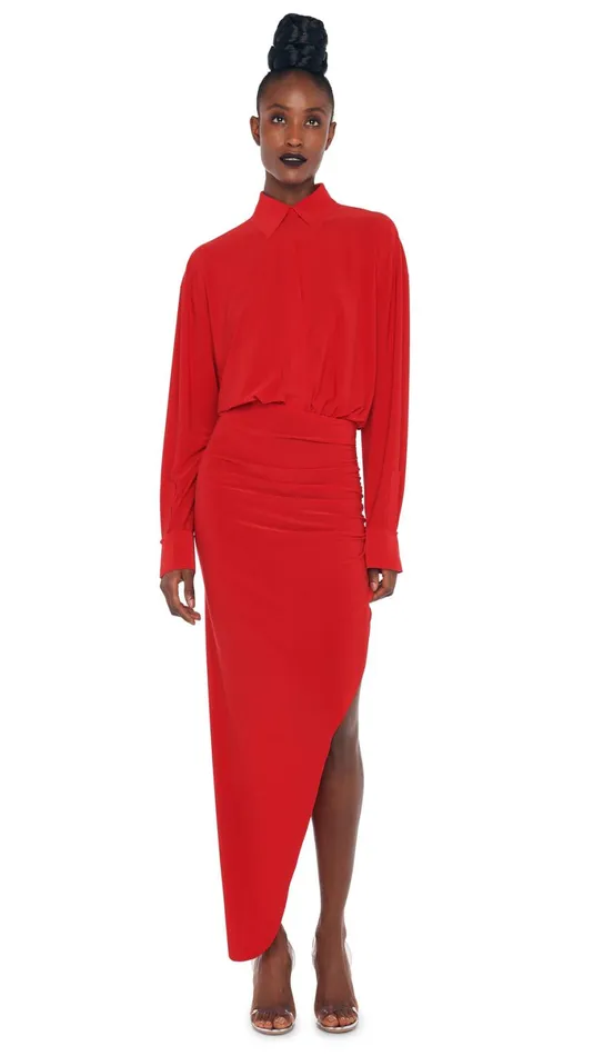 Norma Kamali Dresses OS BF NK SHIRT SIDE DRAPE GOWN Tiger Red 8211 Clothing
