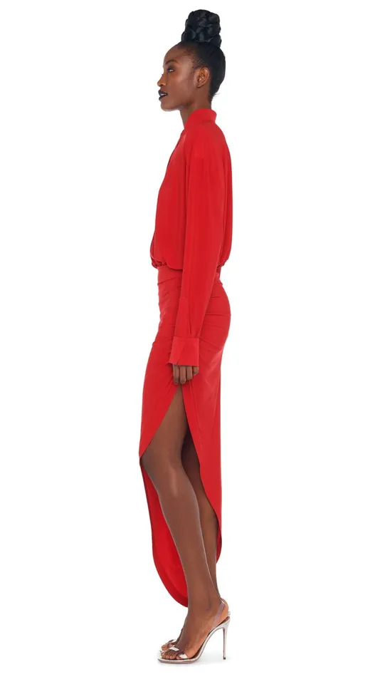 Norma Kamali Dresses OS BF NK SHIRT SIDE DRAPE GOWN Tiger Red 8211 Clothing