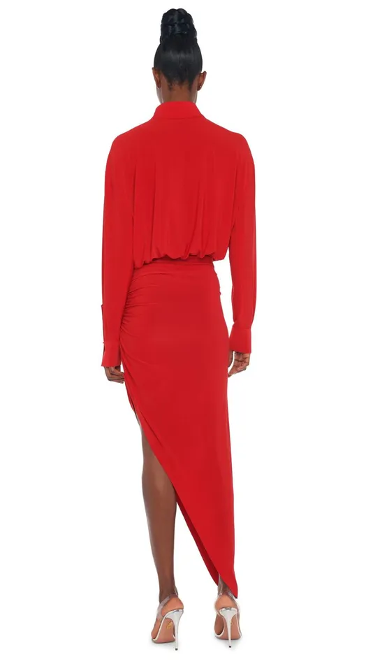 Norma Kamali Dresses OS BF NK SHIRT SIDE DRAPE GOWN Tiger Red 8211 Clothing