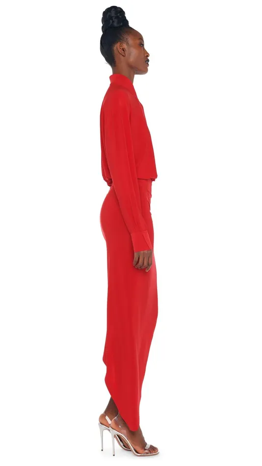 Norma Kamali Dresses OS BF NK SHIRT SIDE DRAPE GOWN Tiger Red 8211 Clothing