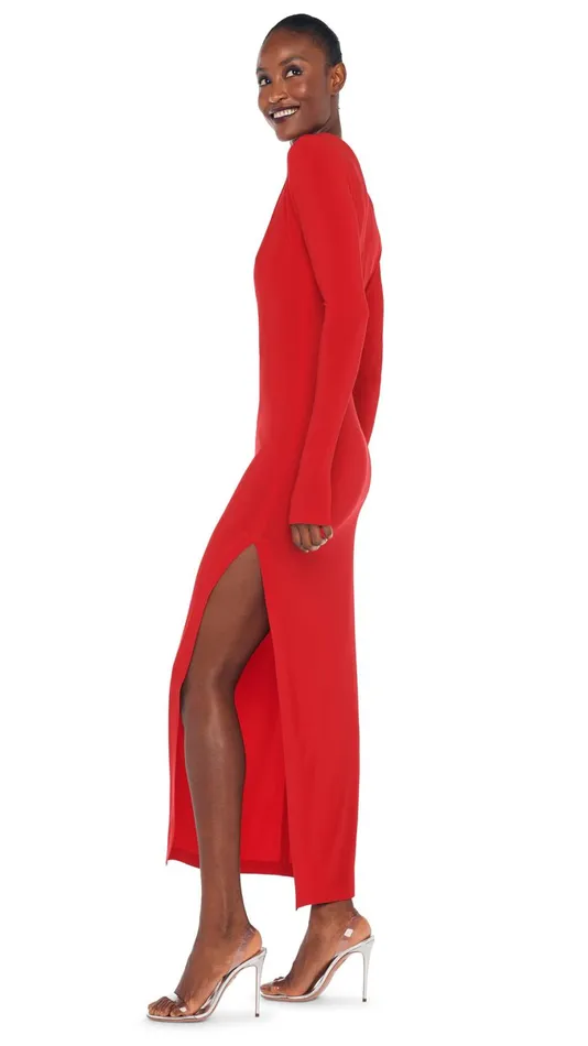 Norma Kamali Dresses U NECK SIDE SLIT GOWN Tiger Red 8211 Clothing