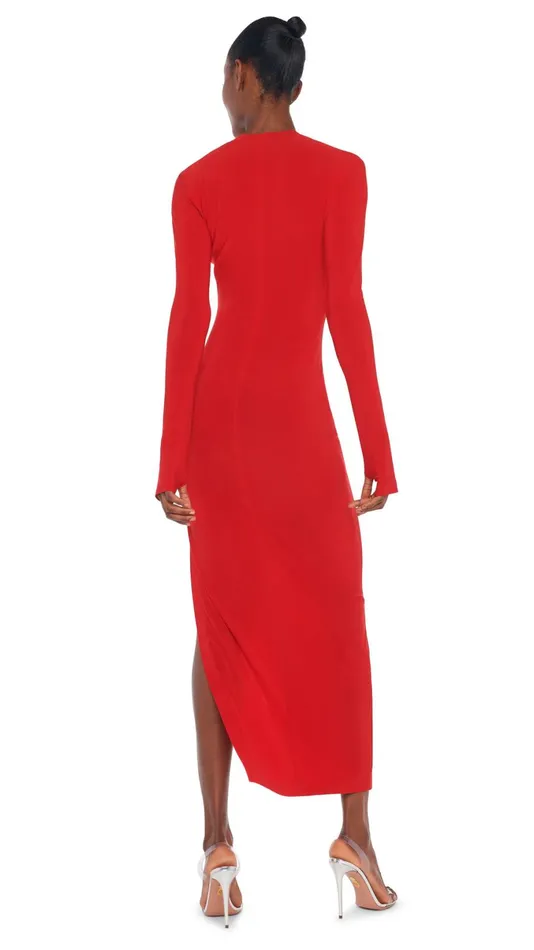 Norma Kamali Dresses U NECK SIDE SLIT GOWN Tiger Red 8211 Clothing