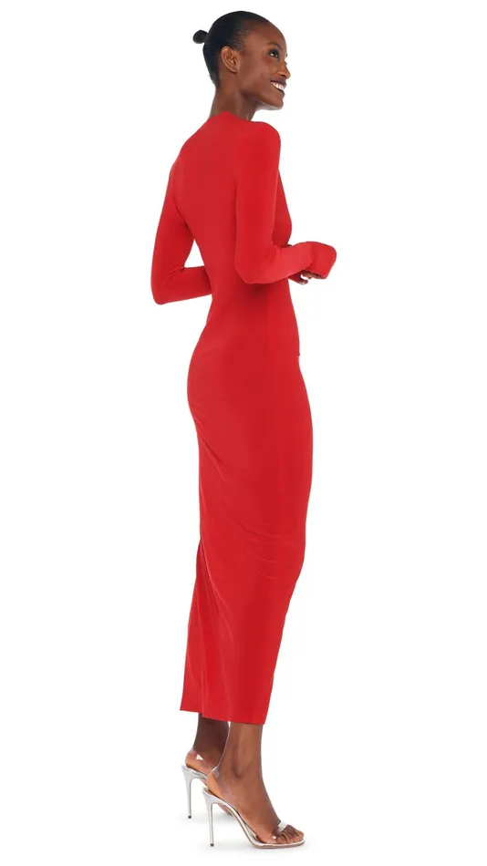 Norma Kamali Dresses U NECK SIDE SLIT GOWN Tiger Red 8211 Clothing