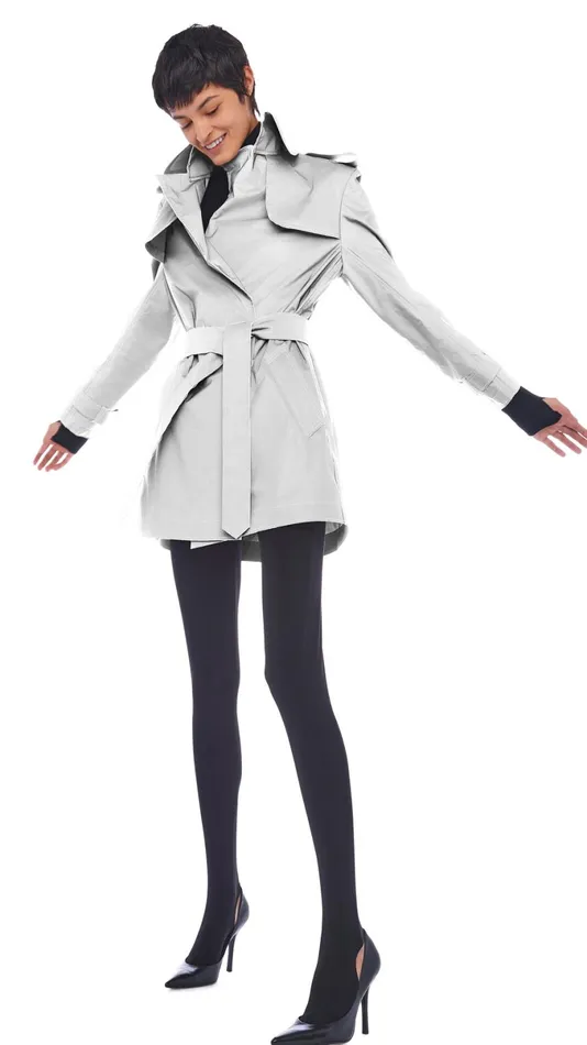 Norma Kamali Jackets DOUBLE BREASTED TRENCH MINI Grey 8211 Clothing
