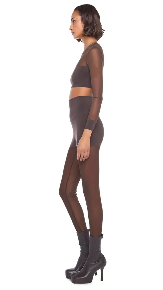 Norma Kamali Tops CREWNECK BANDED MIDRIFF TOP Chocolatechocolate Mesh 8211 Clothing Norma Kamali Tops CREWNECK BANDED MIDRIFF TOP Chocolatechocolate Mesh 8211 Clothing