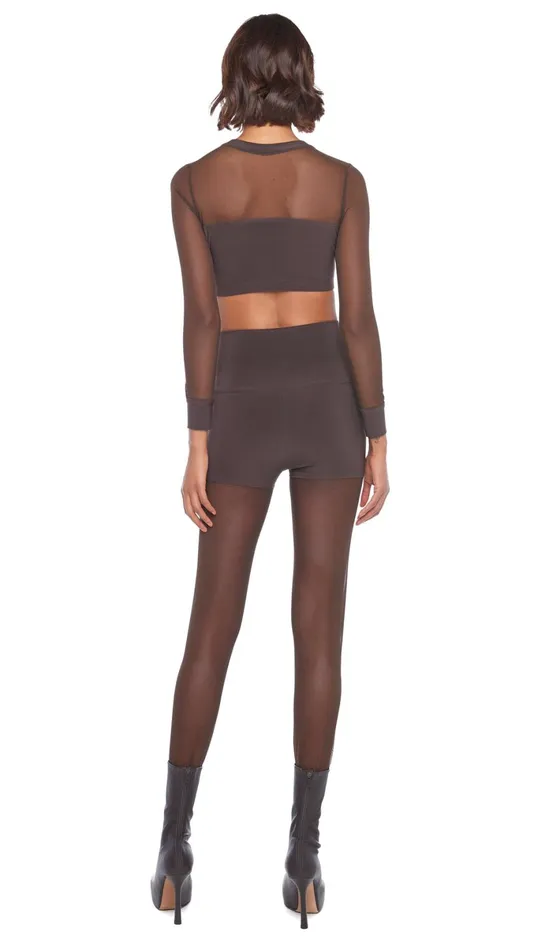Norma Kamali Tops CREWNECK BANDED MIDRIFF TOP Chocolatechocolate Mesh 8211 Clothing Norma Kamali Tops CREWNECK BANDED MIDRIFF TOP Chocolatechocolate Mesh 8211 Clothing
