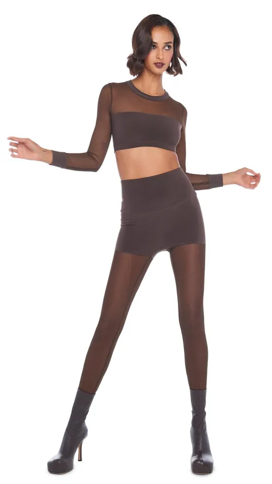Norma Kamali Tops CREWNECK BANDED MIDRIFF TOP Chocolatechocolate Mesh 8211 Clothing Norma Kamali Tops CREWNECK BANDED MIDRIFF TOP Chocolatechocolate Mesh 8211 Clothing