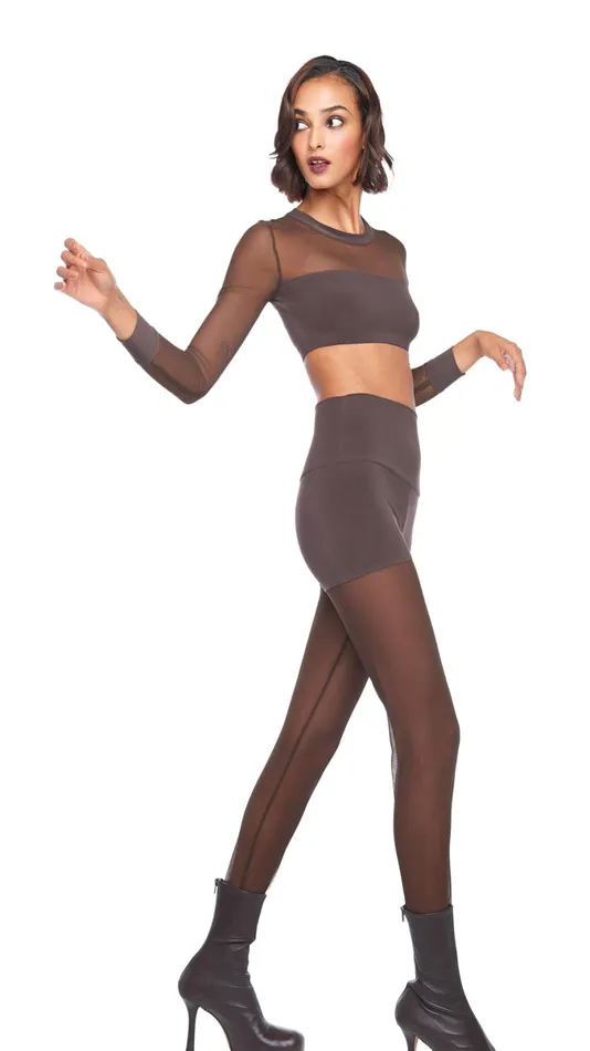 Norma Kamali Tops CREWNECK BANDED MIDRIFF TOP Chocolatechocolate Mesh 8211 Clothing Norma Kamali Tops CREWNECK BANDED MIDRIFF TOP Chocolatechocolate Mesh 8211 Clothing