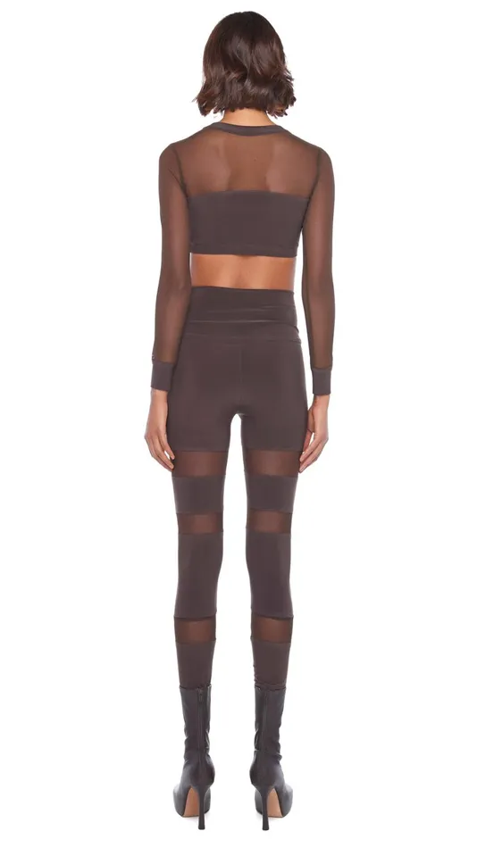 Norma Kamali Tops CREWNECK BANDED MIDRIFF TOP Chocolatechocolate Mesh 8211 Clothing Norma Kamali Tops CREWNECK BANDED MIDRIFF TOP Chocolatechocolate Mesh 8211 Clothing