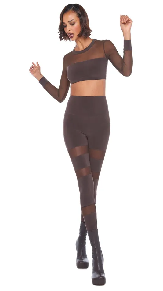 Norma Kamali Tops CREWNECK BANDED MIDRIFF TOP Chocolatechocolate Mesh 8211 Clothing Norma Kamali Tops CREWNECK BANDED MIDRIFF TOP Chocolatechocolate Mesh 8211 Clothing