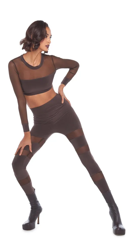 Norma Kamali Tops CREWNECK BANDED MIDRIFF TOP Chocolatechocolate Mesh 8211 Clothing Norma Kamali Tops CREWNECK BANDED MIDRIFF TOP Chocolatechocolate Mesh 8211 Clothing