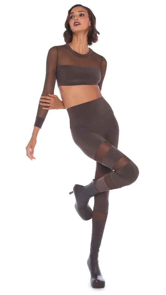 Norma Kamali Tops CREWNECK BANDED MIDRIFF TOP Chocolatechocolate Mesh 8211 Clothing Norma Kamali Tops CREWNECK BANDED MIDRIFF TOP Chocolatechocolate Mesh 8211 Clothing