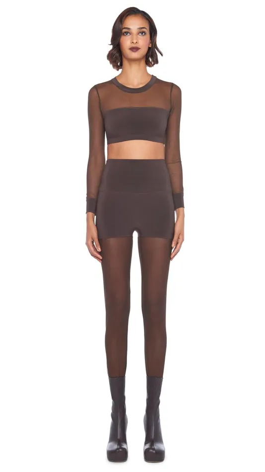 Norma Kamali Tops CREWNECK BANDED MIDRIFF TOP Chocolatechocolate Mesh 8211 Clothing Norma Kamali Tops CREWNECK BANDED MIDRIFF TOP Chocolatechocolate Mesh 8211 Clothing