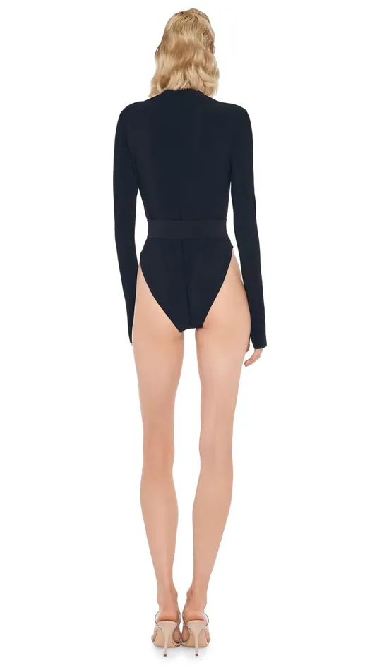Norma Kamali Tops LONG SLEEVE U NECK BODYSUIT Black 8211 Clothing