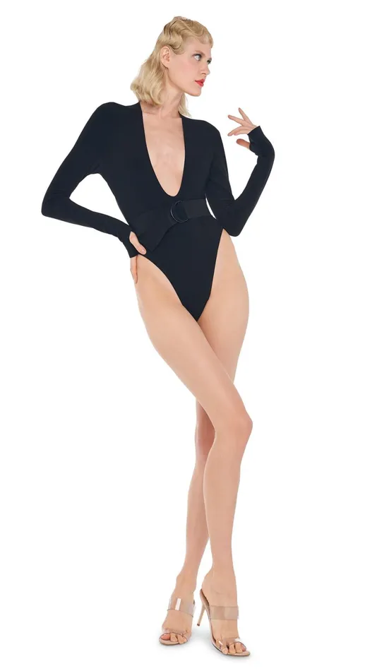 Norma Kamali Tops LONG SLEEVE U NECK BODYSUIT Black 8211 Clothing
