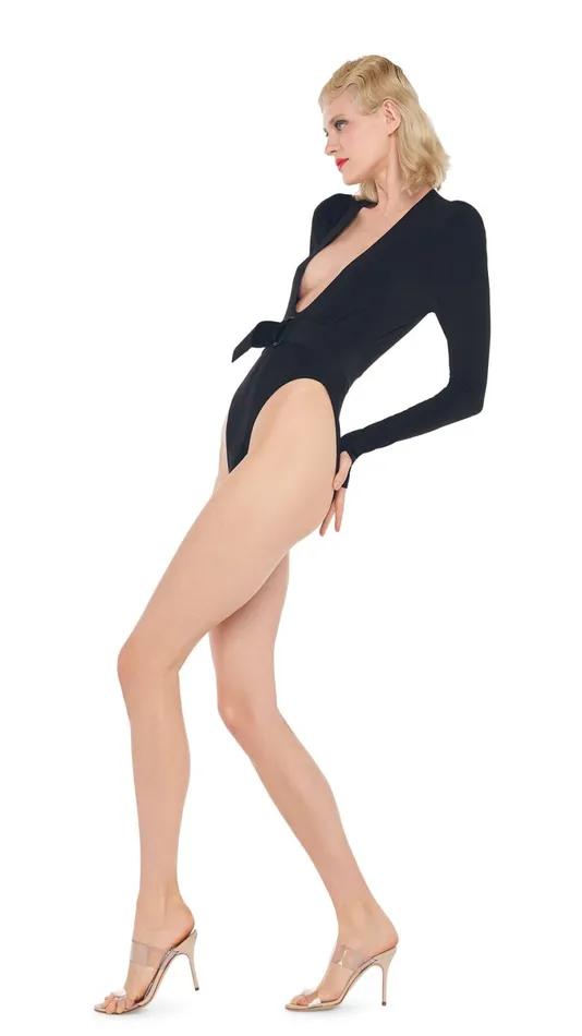 Norma Kamali Tops LONG SLEEVE U NECK BODYSUIT Black 8211 Clothing