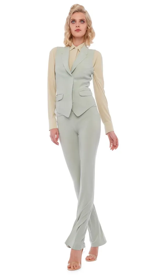 Norma Kamali Tops VEST WITH LAPEL Dried Sage 8211 Clothing