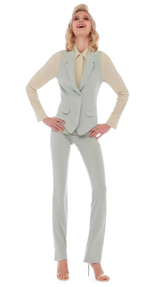 Norma Kamali Tops VEST WITH LAPEL Dried Sage 8211 Clothing