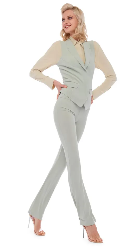 Norma Kamali Tops VEST WITH LAPEL Dried Sage 8211 Clothing