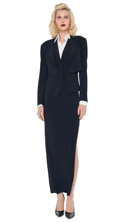 Norma Kamali Wardrobe SIDE SLIT LONG SKIRT With CROPPED SINGLE BREASTED JACKET 8211 Clothing Norma Kamali Wardrobe SIDE SLIT LONG SKIRT With CROPPED SINGLE BREASTED JACKET 8211 Clothing
