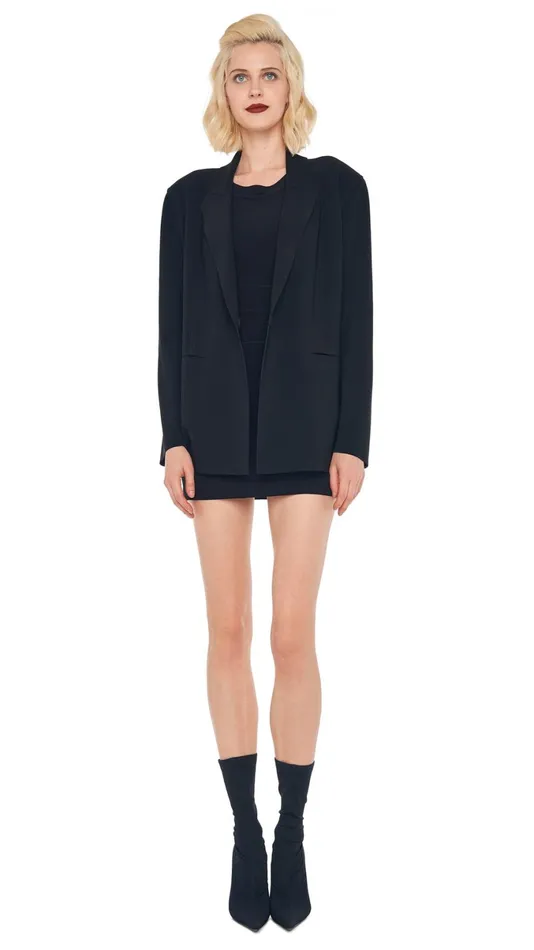 Norma Kamali Wardrobe SLEEVELESS PICKLEBALL MINI DRESS With EASY FIT SINGLE BREASTED JACKET 8211 Clothing Norma Kamali Wardrobe SLEEVELESS PICKLEBALL MINI DRESS With EASY FIT SINGLE BREASTED JACKET 8211 Clothing