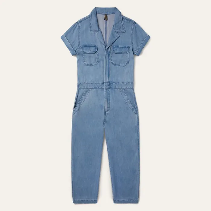 Notch Collar Jumpsuit Blue Women Stetson Jumpsuits