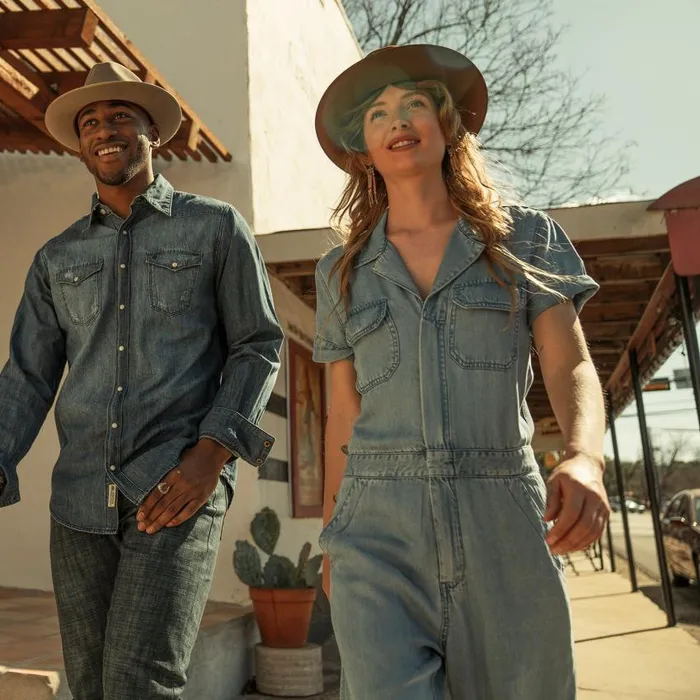 Notch Collar Jumpsuit Blue Women Stetson Jumpsuits