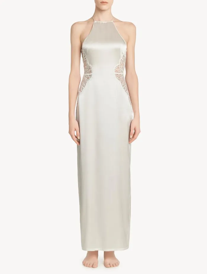 Offwhite Silk Halterneck Nightdress With Leavers Lace Trim Sleepwear La Perla Silk Sleepwear