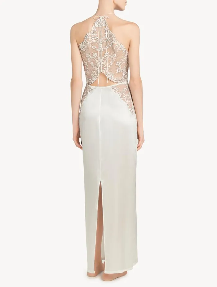 Offwhite Silk Halterneck Nightdress With Leavers Lace Trim Sleepwear La Perla Silk Sleepwear