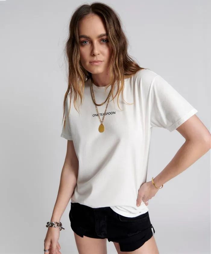 ONE TEASPOON LOGO CREW NECK TEE WHITE Women One Teaspoon Tees and Tanks