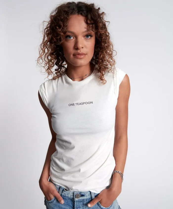 ONE TEASPOON ORGANIC FITTED LOGO TEE WHITE Women One Teaspoon Tees and Tanks