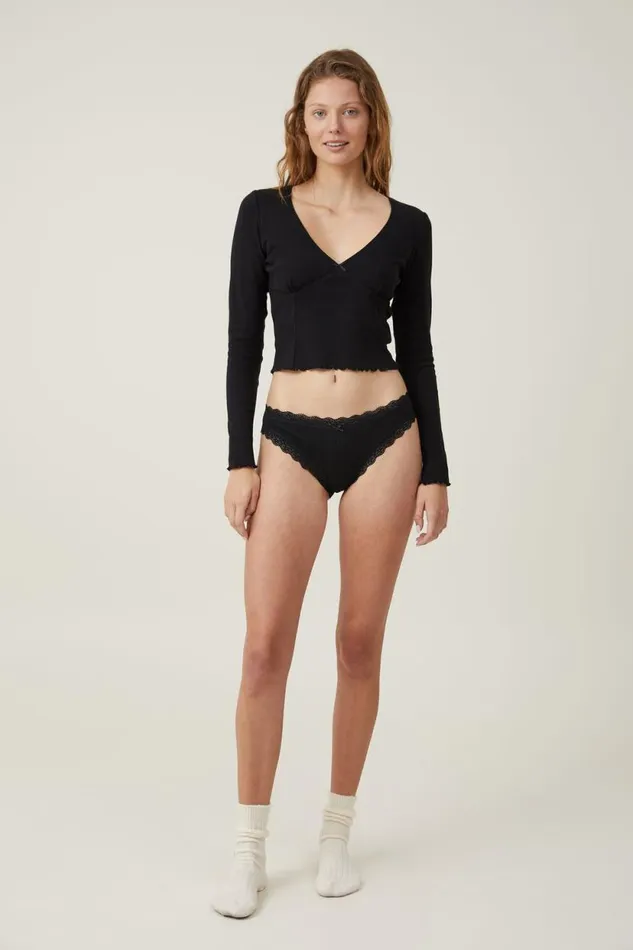 Organic Cotton Lace Bikini Brief Black Pointelle Women Cotton On Panties