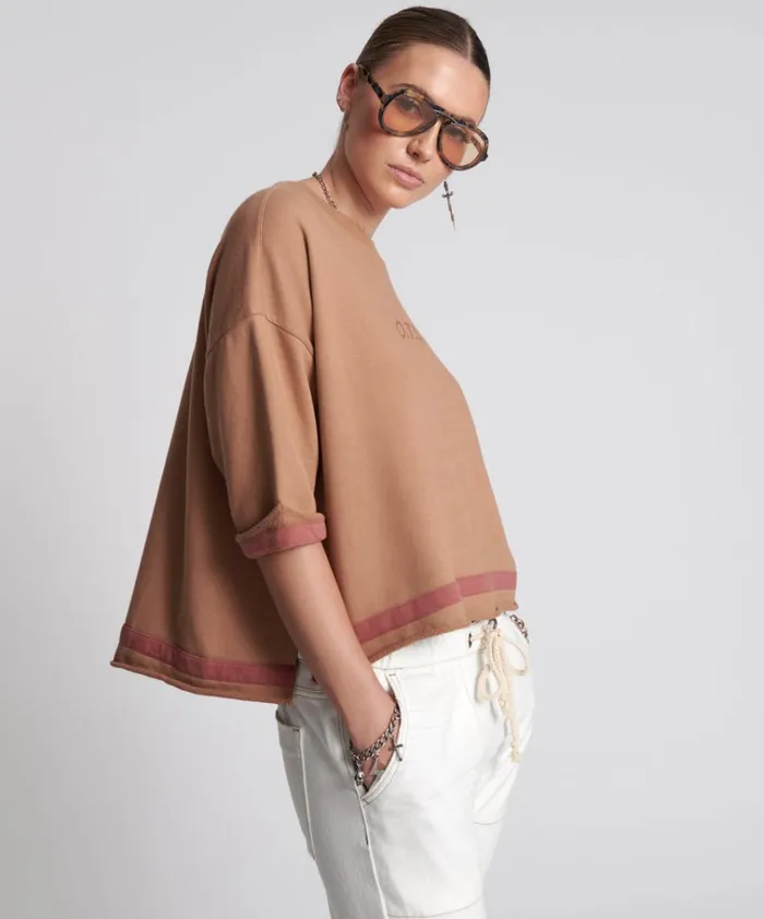OTS SWEAT TEE BROWN Women One Teaspoon Tees and Tanks OTS SWEAT TEE BROWN Women One Teaspoon Tees and Tanks