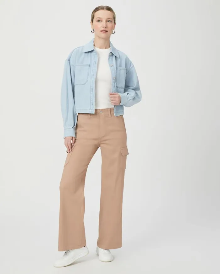 PAIGE Denim Women Carly Cargo Wide Leg Pant 8211 French Latte Luxe Coating