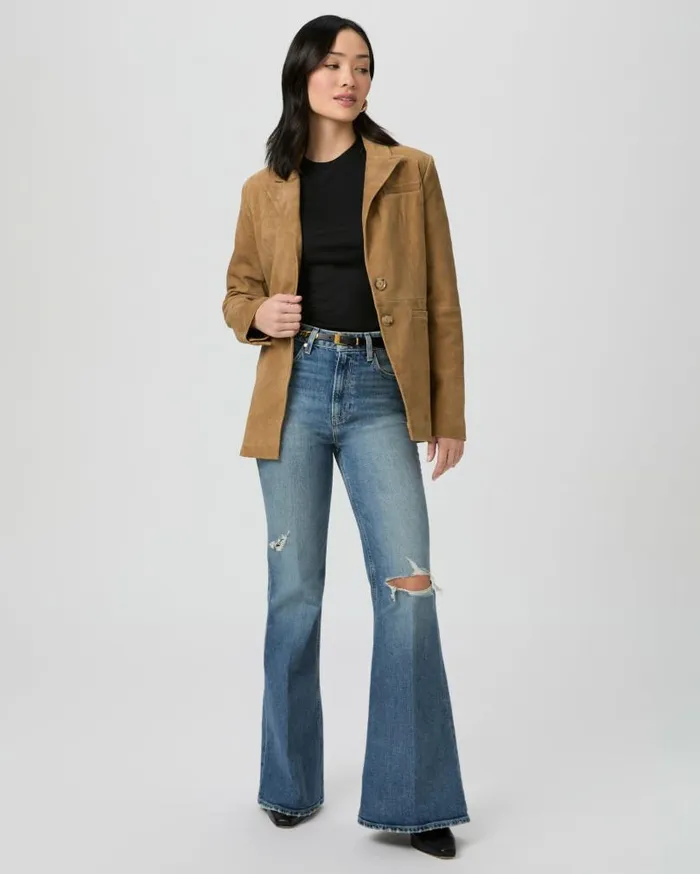 PAIGE Flare Women Charlie 32 Inch Flare Jean 8211 Blue Note Destructed