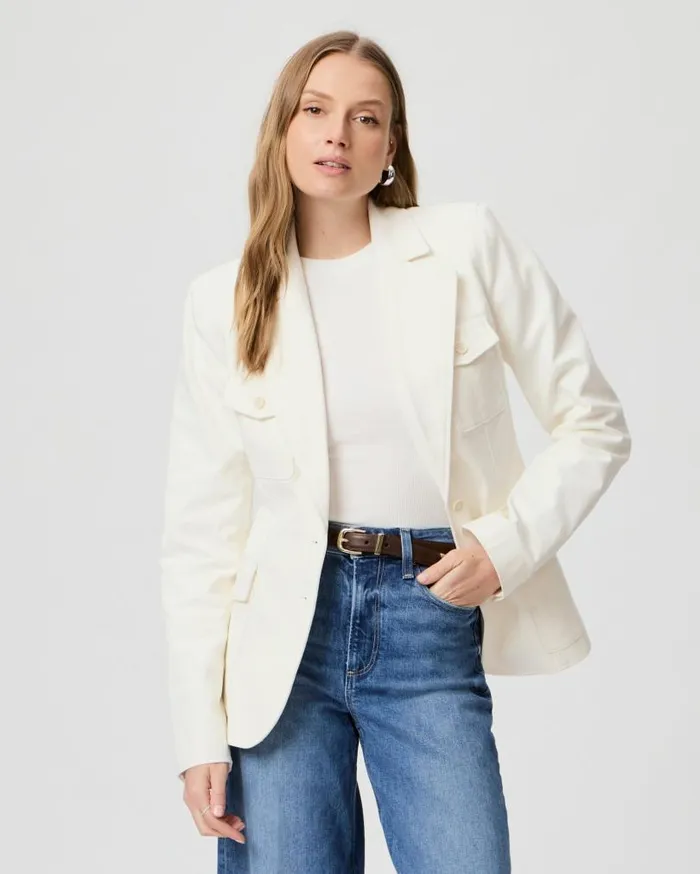 PAIGE Jackets and Coats Women Romona Denim Blazer 8211 Pale Ivory