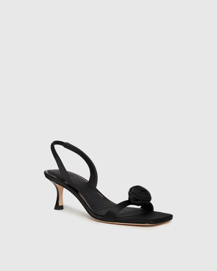 PAIGE Sandals Women Eva Sandal 8211 Black Satin PAIGE Sandals Women Eva Sandal 8211 Black Satin