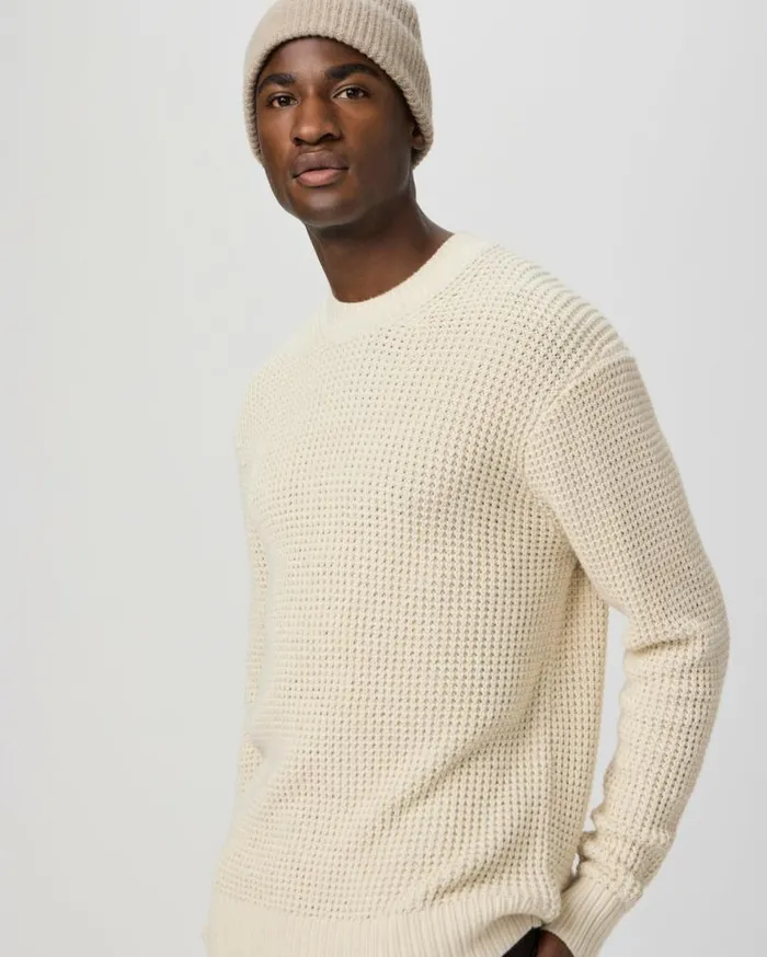 PAIGE Sweaters and Sweatshirts Men Mylo Waffle Crew Sweater 8211 Heathered Natural PAIGE Sweaters and Sweatshirts Men Mylo Waffle Crew Sweater 8211 Heathered Natural