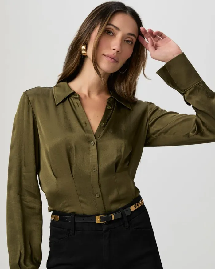 PAIGE Tops and Blouses Women Nelly Shirt 8211 Spanish Moss Satin