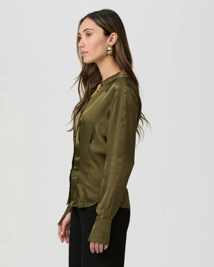 PAIGE Tops and Blouses Women Nelly Shirt 8211 Spanish Moss Satin PAIGE Tops and Blouses Women Nelly Shirt 8211 Spanish Moss Satin