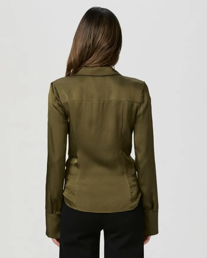 PAIGE Tops and Blouses Women Nelly Shirt 8211 Spanish Moss Satin PAIGE Tops and Blouses Women Nelly Shirt 8211 Spanish Moss Satin
