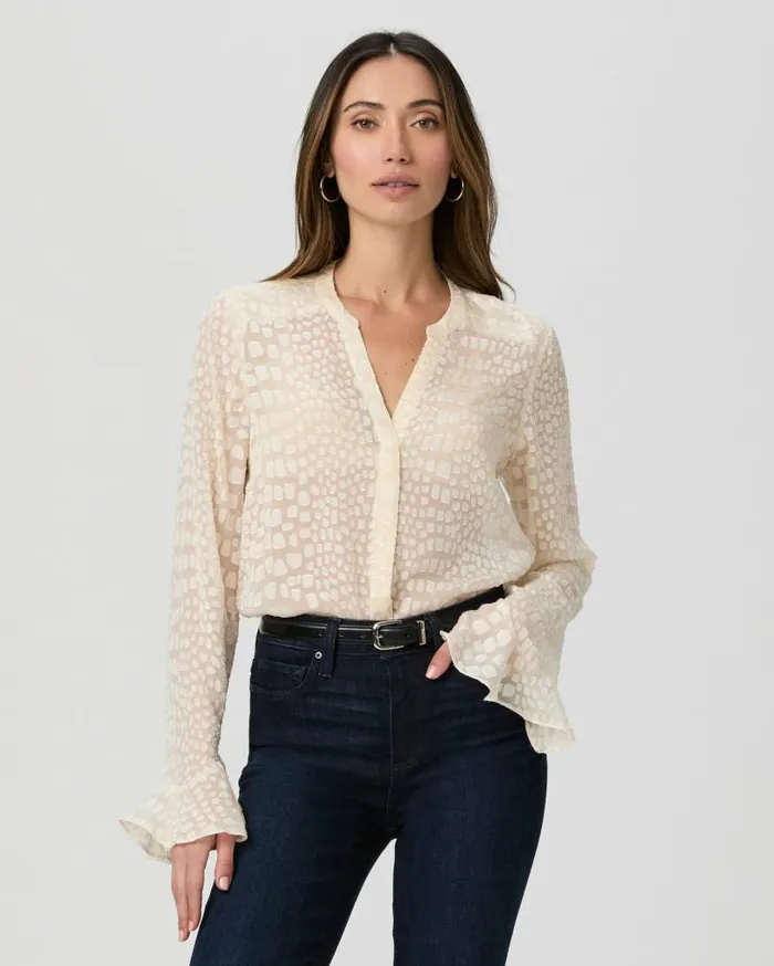 PAIGE Tops and Blouses Women Pepita Blouse 8211 Latte Foam Silk