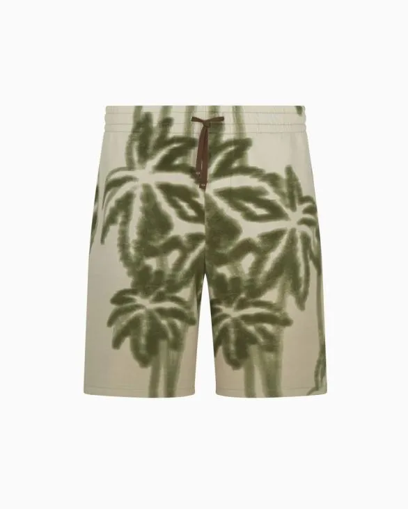 Palm Print Cotton Blend Shorts Beige Men Armani Matching Sets