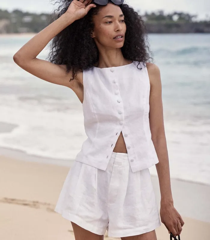 Pants and Shorts Women DEN Larue Linen Short Salt Pants and Shorts Women DEN Larue Linen Short Salt