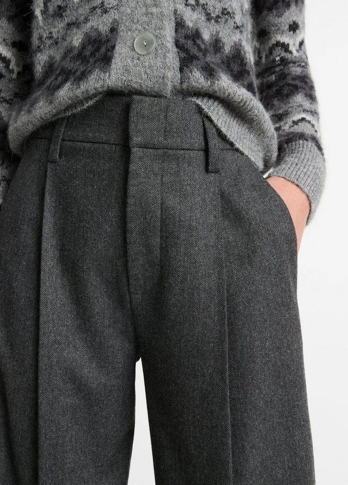 Pants and Shorts Women Vince Italian Herringbone WoolBlend HighRise Trouser Charcoal Pants and Shorts Women Vince Italian Herringbone WoolBlend HighRise Trouser Charcoal